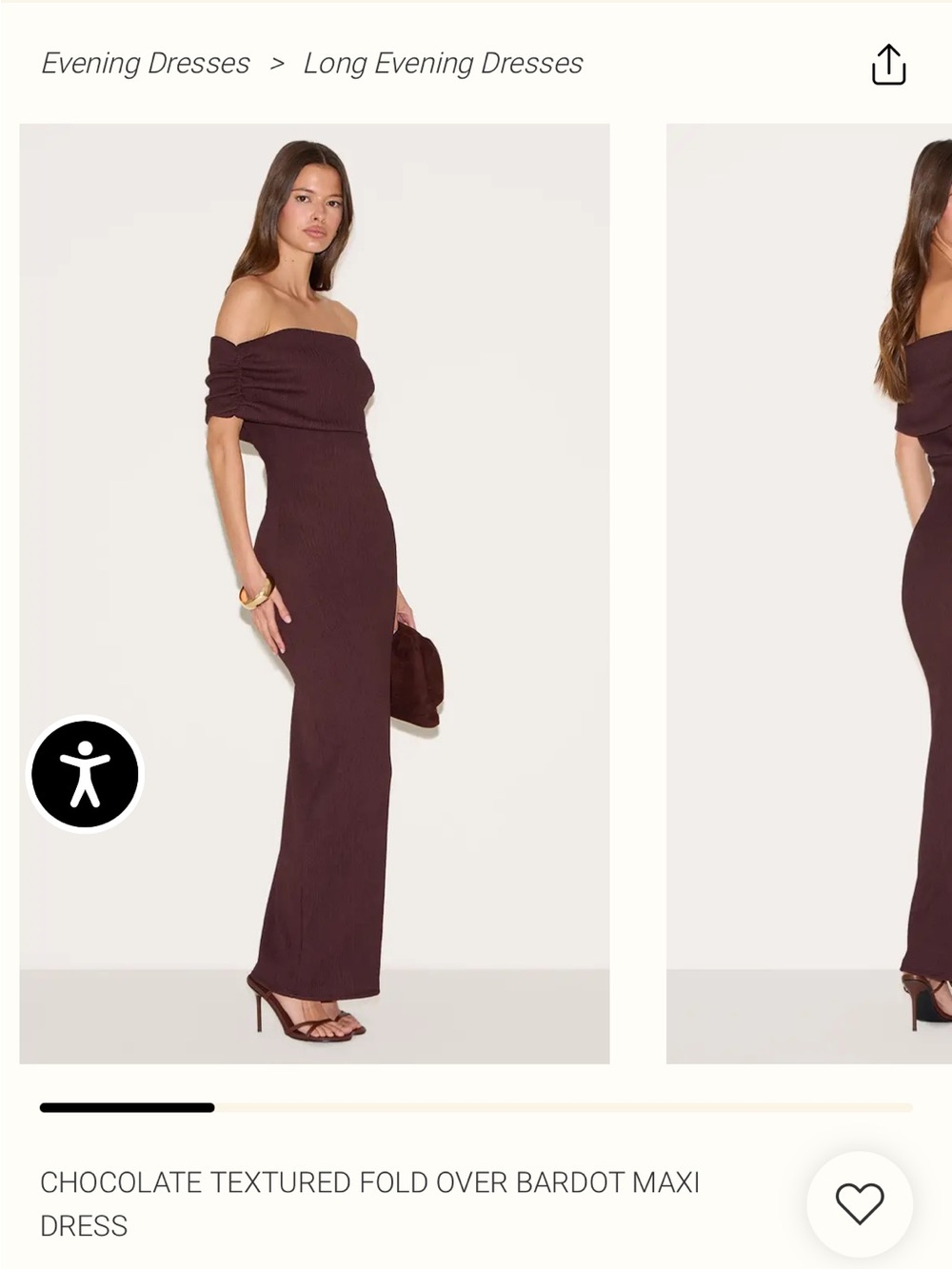 Pretty Little Thing Chocolate Off-Shoulder Bardot Maxi Dress